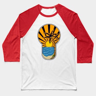 Sunset Beach Illustration Baseball T-Shirt